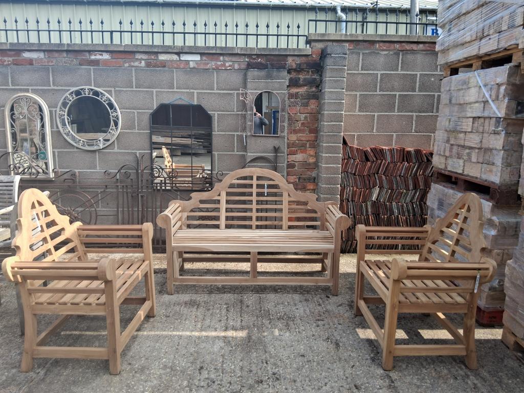 <p>Teak Lutcheons Bench and 2 Chair set